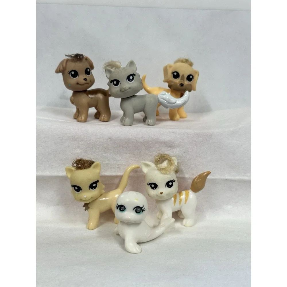 Polly Pocket Puppies‎ and Kittens and The Seal Figures Lot of 6 Mattel Toys
